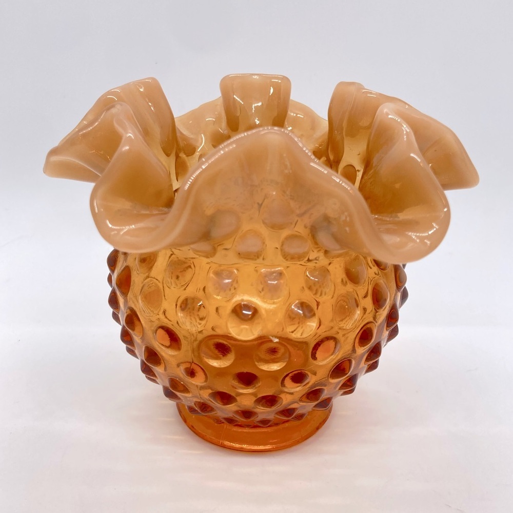 Vtg Fenton Caramel Opalescent Hobnail Glass Rose Bowl Vase | 4.25"